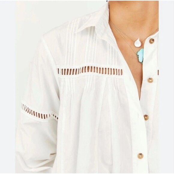 Free People Kennedy Mini Dress XS White Boho Peasant Button Front Beachy - Picture 3 of 13